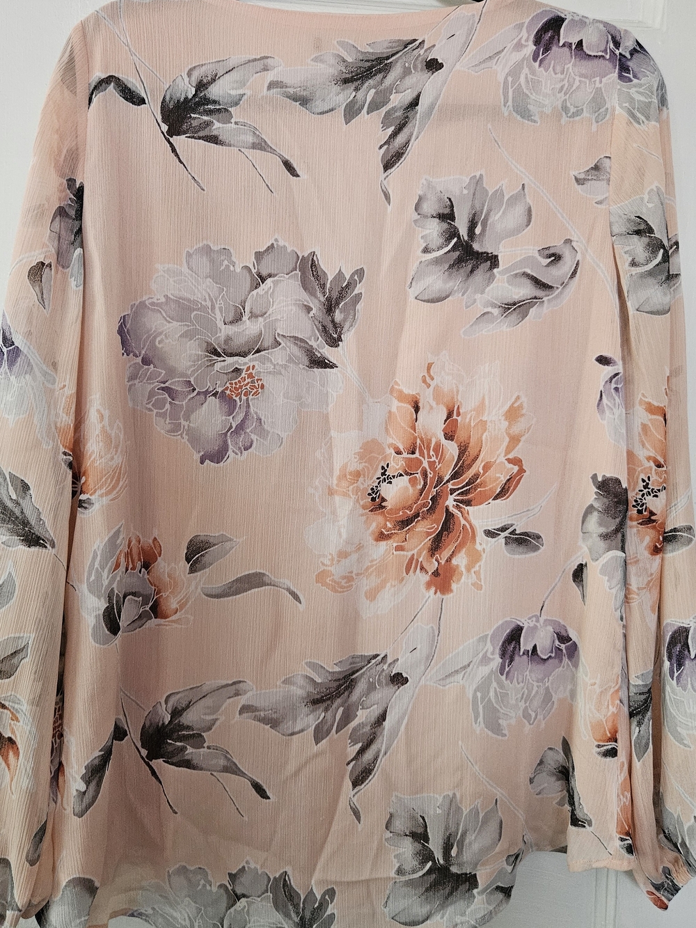Floral Ruffle V-Neck Blouse - Peach Pink - Picture 7 of 8